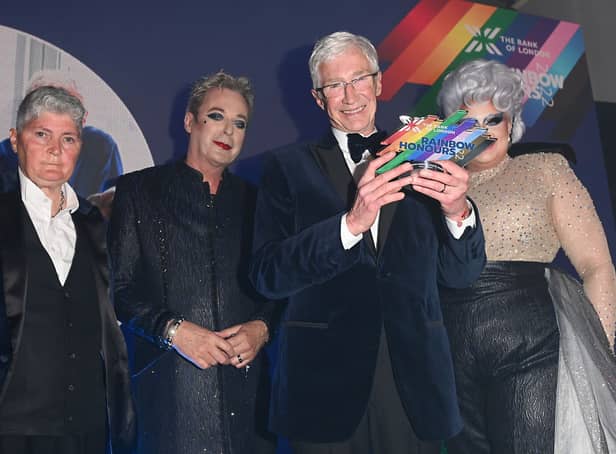 <p>Linda Riley, Julian Clary, Paul O’Grady and Victoria Scone attend the Rainbow Honours at 8 Northumberland Avenue on June 01, 2022 in London, England. (Photo by Stuart C. Wilson/Getty Images)</p>