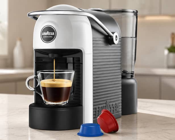 The white Lavazza A Modo Mio Jolie Evo coffee machine is reduced from £95 to £52 at Amazon