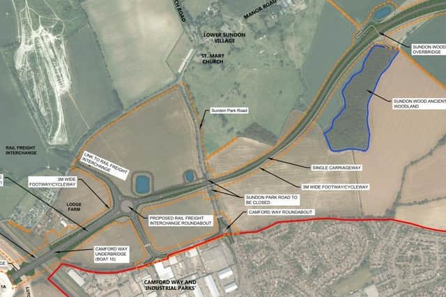 A map of the proposed M1-A6 road link