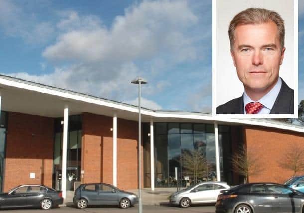 Central Beds Council's head office at Chicksands; (inset) CBC leader Cllr James Jamieson
