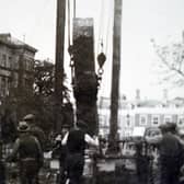 The memorial going up. Photo courtesy of Leighton Buzzard Archaeological and Historical Society