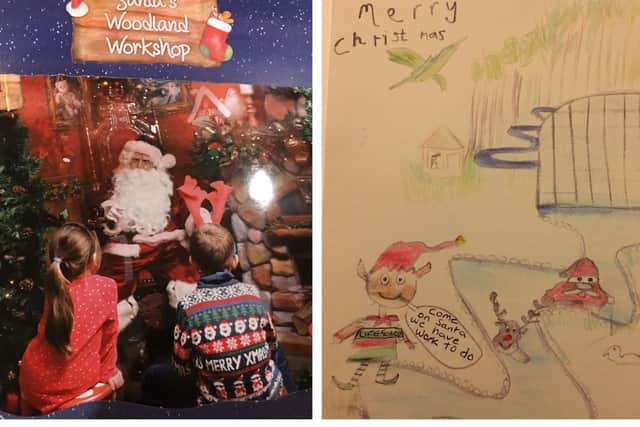 Max and Sofia meet Father Christmas. Right: The Christmas card design.