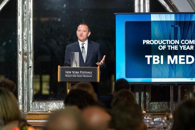 Phil accepts the ‘Production Company Of The Year’ award for TBI in New York for the 6th year running. The New York Festivals Radio Awards are competed for by 38 countries globally.