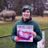 ZSL Whipsnade Zoo's Catriona Hickey reads Rhinos Don't Eat Pancakes by Anna Kemp (C) ZSL Matt Worthington