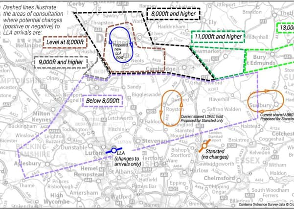Map showing the areas of consultation where potential changes (positive or negative) to LLA arrivals are PHOTO: LLA/NATS