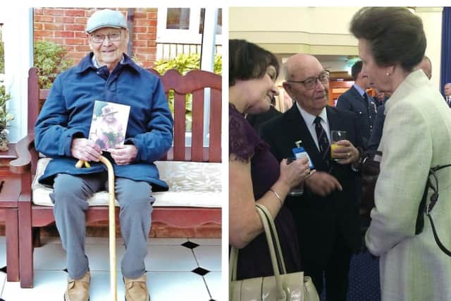 Royalty: Reg with his card from the Queen; (right) he has previously met Princess Anne.