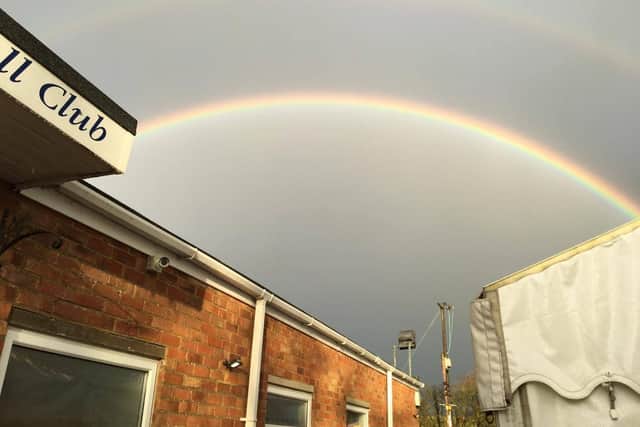 A rainbow at the Leighton Buzzard vaccination centre offering a symbol of hope that we are winning the fight against Covid-19      Photo: LBPCN