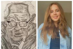 Chelsea (right) and her drawing of Captain Sir Tom Moore. ‘I kept seeing people draw him and obviously he’s been quite an inspiration to everyone.’
