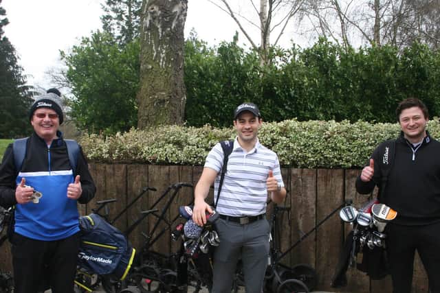Jack Jones, Mark Sandham and Alex Sandham were the first to tee-off at 7am today at Leighton Buzzard Golf Club.