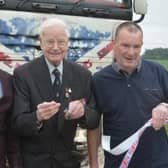 Wally (middle) at the Truck Convoy in 2018 with Billy Bryne (left) from BBC DIY SOS and Lee Rigby's father Phil McClure (right). Credit: Dunstable and Leighton Buzzard Truck Convoy.