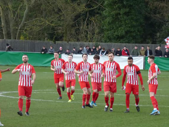 Leighton Town players in their FA Vase game in Kent earlier in March  Picture by Andrew Parker