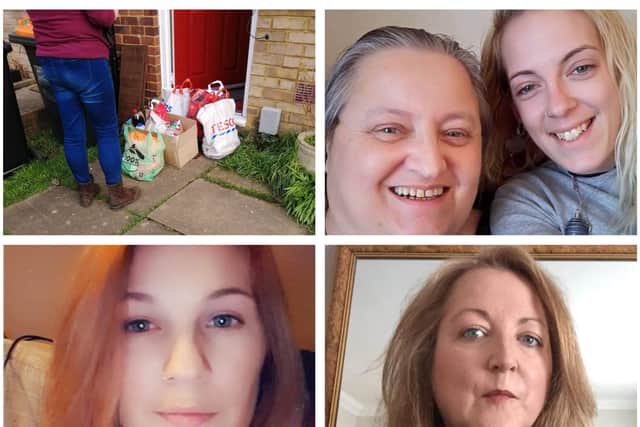 Clockwise from top left: a delivery; Task Force members: Marian Woollard and daughter Holly Woollard, June Tobin, and Taryn Parker.