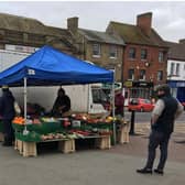 Leighton Buzzard Market on March 28 when only food stalls operated. Stalls could be set up to face the street to allow food traders to return again