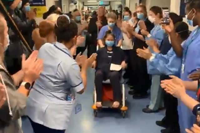 Fellow health professionals cheered Nora as she left hospital last week