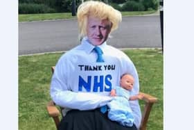 The Boris and Wilfred scarecrow by Gaye Venn and neighbours