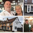 Clockwise from top left: Phil and Alison Thompson; The Bald Buzzard Micropub; Jake and Ryan Moxham in happier times with cricketer Darren Gough; The Golden Bell.
