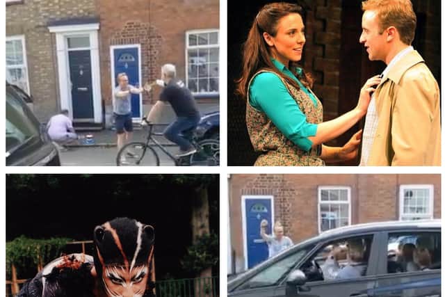 Clockwise from top left: The drive-by; Richard and Mel C in Blood Brothers; the drive-by; Richard in full make-up for Cats.