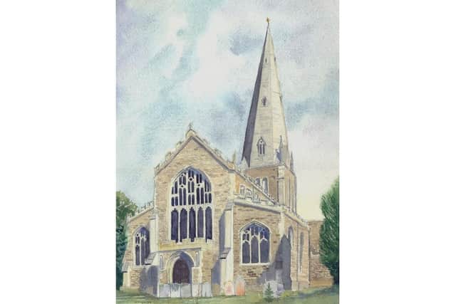 Watercolour of All Saints Church by John Trotman