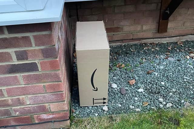 The revenge poo was placed in a shoe box, and put inside an Amazon box.