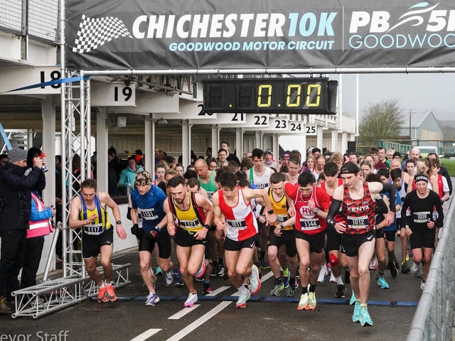 Action from the Chichester PB 5k at Goodwood, held on Sunday morning in wind and rain / Pictures: Trevor Staff and Lyn Phillips