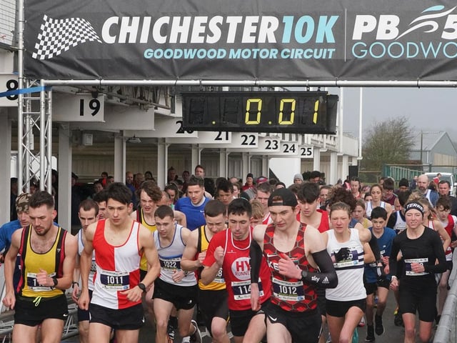 Action from the Chichester PB 5k at Goodwood, held on Sunday morning in wind and rain / Pictures: Trevor Staff and Lyn Phillips