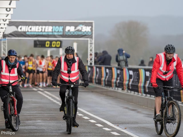 Action from the Chichester PB 5k at Goodwood, held on Sunday morning in wind and rain / Pictures: Trevor Staff and Lyn Phillips