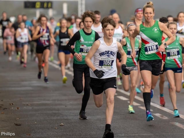 Action from the Chichester PB 5k at Goodwood, held on Sunday morning in wind and rain / Pictures: Trevor Staff and Lyn Phillips