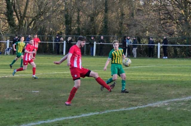 Luke Pyman takes a shot against Harpenden  (Picture by Andrew Parker)