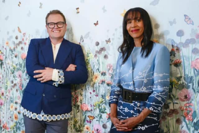 Alan Carr with head judge Michelle Ogundehin. Photo: BBC One