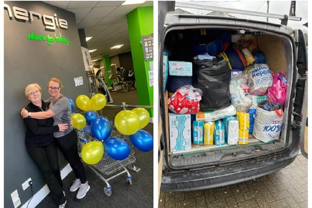Ewa and Marta, and right, a van filled with donations from the Leighton Buzzard community. Images: Energie Fitness.