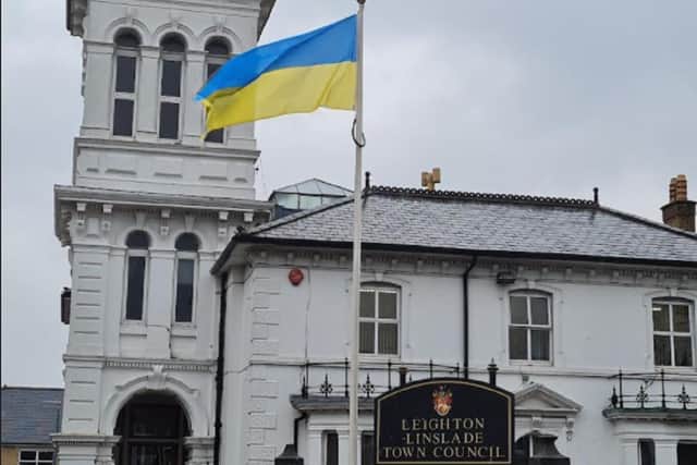 Leighton-Linslade Town Council is flying the Ukrainian flag. Photo: LLTC.