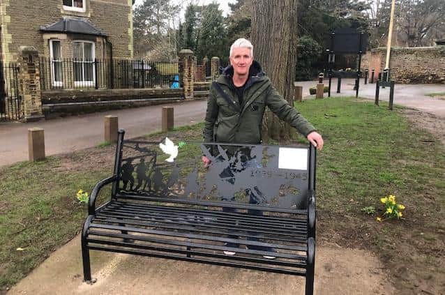 Cllr Carberry with the Wally Randall memorial bench. Photo: Cllr Carberry.