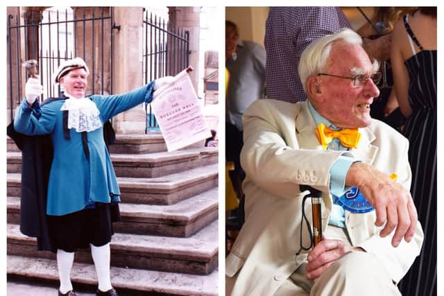 Roy as town crier (left) and on his 90th birthday.