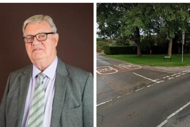 Cllr Owen, photo: Leighton-Linslade Town Council. Right: The junction of Stoke Road and Golden Riddy. Photo: Google Maps.