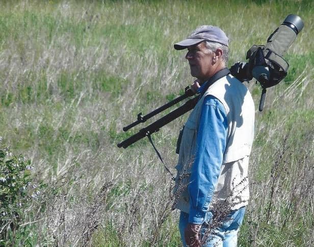 Peter Smith birdwatching at The Sandy Smith Nature Reserve. Photo: Peter Smith.