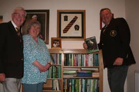 Book donor Barbara Appleyard with Leighton golf club Immediate Past Captain Robbie John (left) and Club Captain Simon Rossiter,  both former RAF servicemen.