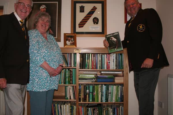 Book donor Barbara Appleyard with Leighton golf club Immediate Past Captain Robbie John (left) and Club Captain Simon Rossiter,  both former RAF servicemen.