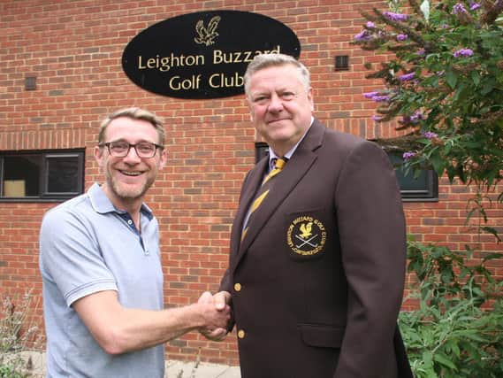 Damian Hill with Leighton Buzzard Golf Club captain Simon Rossiter
