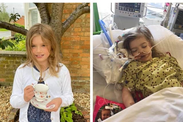 Left: Could your business sponsor Lucia's vintage afternoon tea? Right: Brave Lucia has had three open heart surgery operations. Photos: The Pollard family.