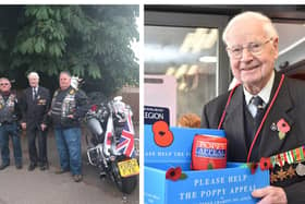 Wally during the Leighton Buzzard and Dunstable truck convoy and (right) selling poppies outside Wilko. Photos: Sarah Randall/Jane Russell.