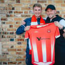 New signing Ben Spaul with Leighton Town manager Lee Bircham  Picture by Simon Gill