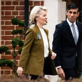 Prime Minister Rishi Sunak welcomes European Commission president Ursula von der Leyen at the Fairmont Windsor Park hotel in Englefield Green, Windsor, Berkshire, ahead of a meeting to discuss a "range of complex challenges" around the Brexit treaty. Picture date: Monday February 27, 2023.
