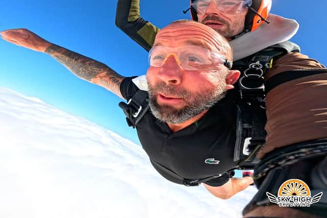 Neil dares to jump! Image supplied by Neil Mills.