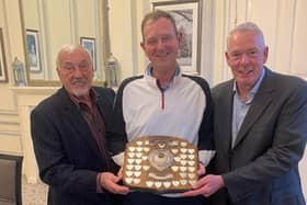 Sandhouse trophy winner Peter Sheridan (centre) with Society secretary Stuart Oliver and Captain Mark Vincent, all members of the Leighton Buzzard club.