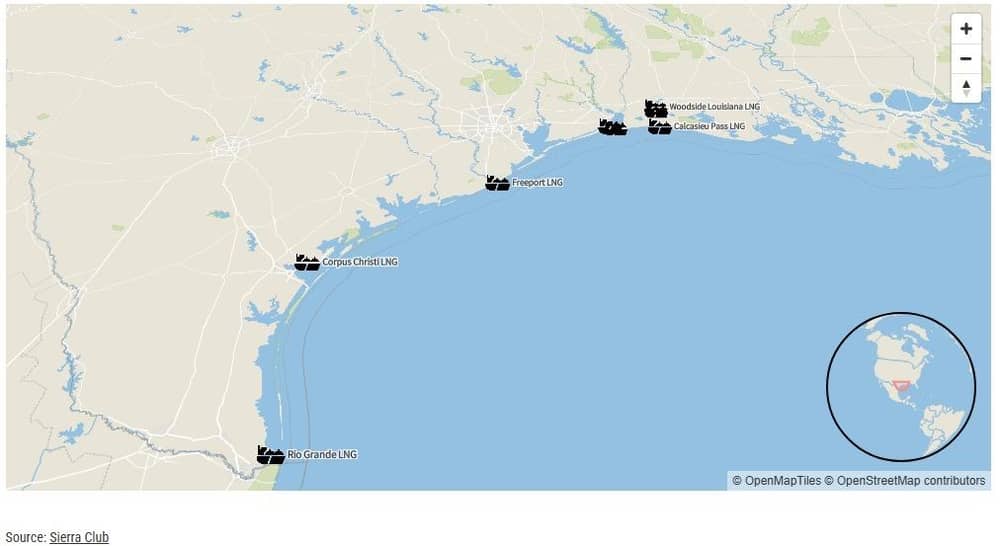 The Gulf Coast's UK-funded gas terminals Image: The Bureau of Investigative Journalism