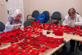 Working on the knitted poppy displays