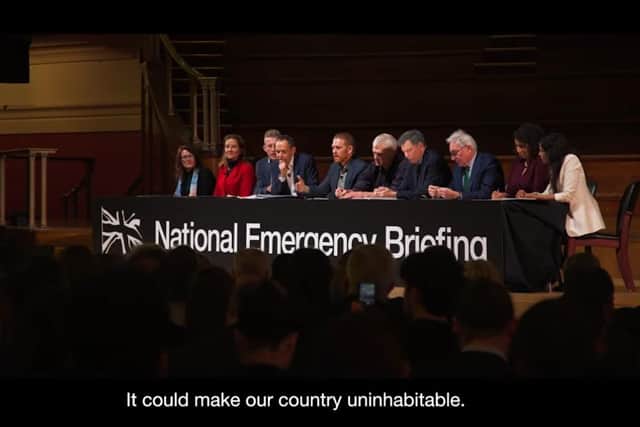 A screenshot from the People's Emergency Briefing film, which is being shown in Leighton Buzzard next month as part of Great Big Green Week