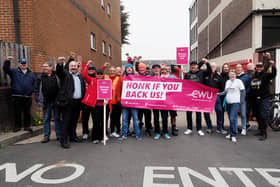 Royal Mail pickets at the Cardiff Road entrance in Luton this morning (September 30). Photo: Tony Margiocchi
