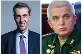 Left: Andrew Selous MP. Right: Colonel General Mikhail Mizintsev, 'the Butcher of Mariupol'.