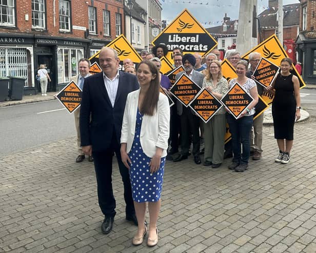 Ed Davey and Emma Holland-Lindsay campaigning in Ampthill